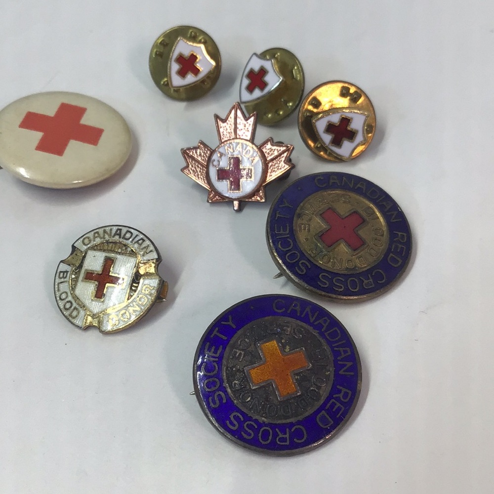Vintage Red Cross Pins Collection very old includes sterling Red Cross Society